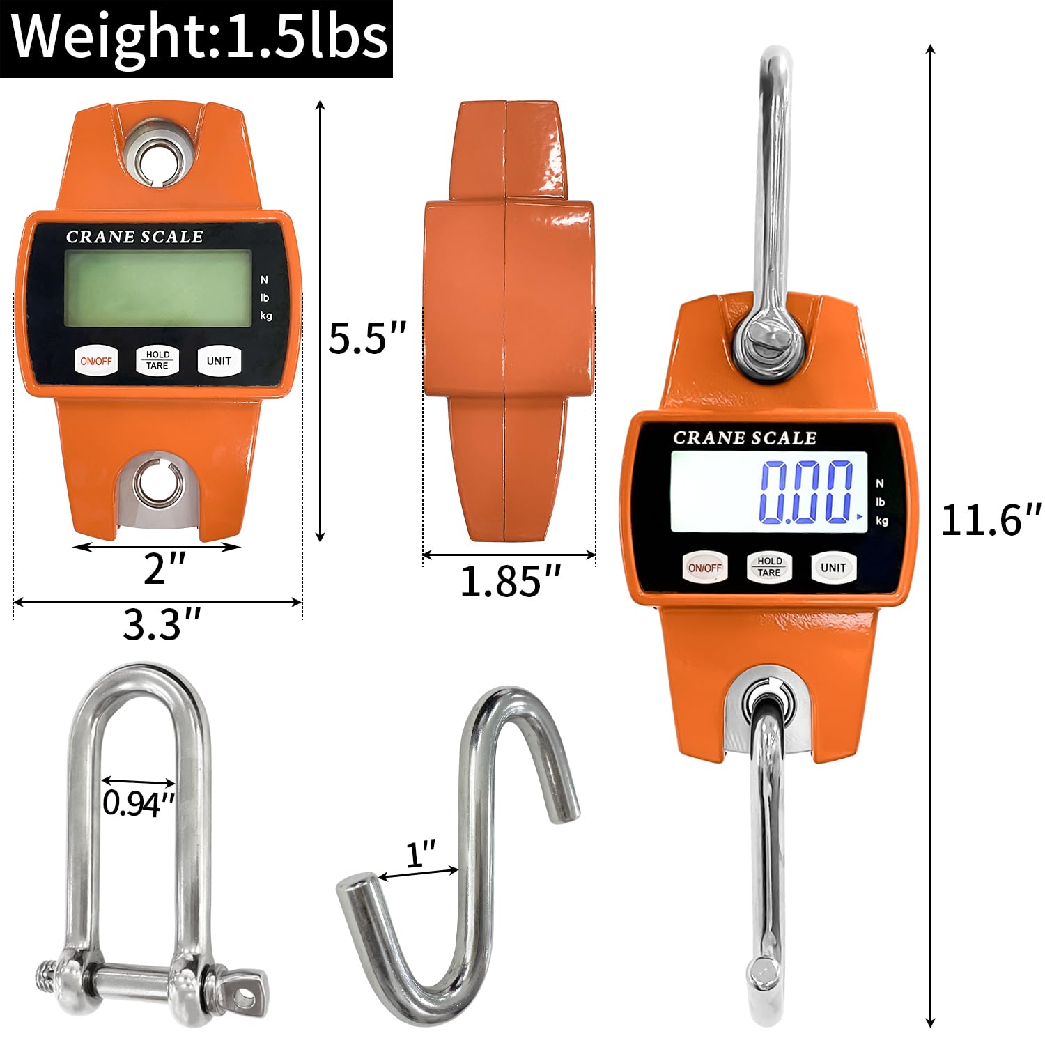 Sutekus Digital Hanging Scale 660lb Portable Crane Scale Waterproof Fish Scale 300kg Handheld Scale for Luggage Farm Hunting Fishing Outdoor