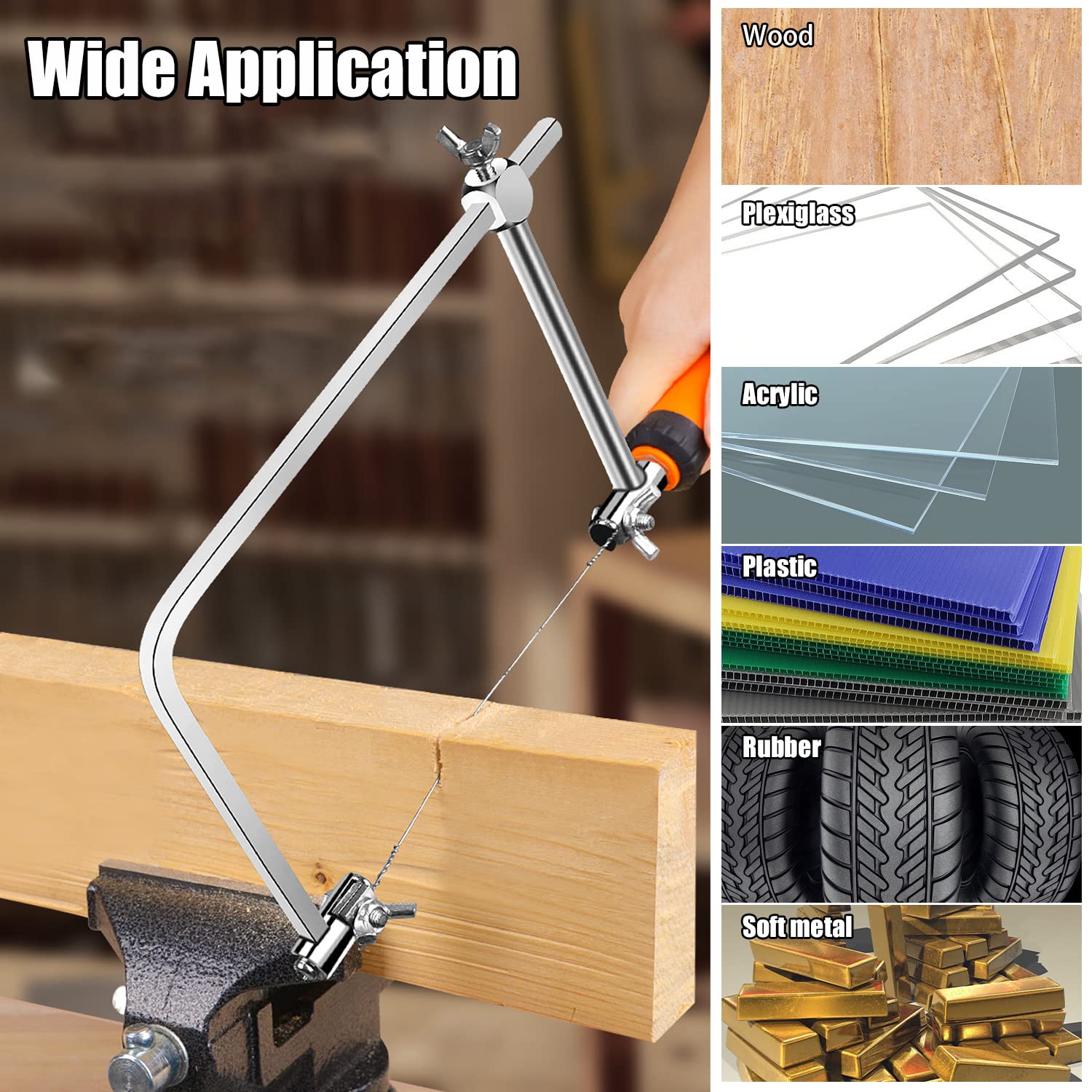 Sutekus Coping Saw Hand Saw Wire Jigsaws Fret Saw with Extra 5 Spiral Wire Blades for Wood, Plastic, Rubber, and Soft Metal Cutting
