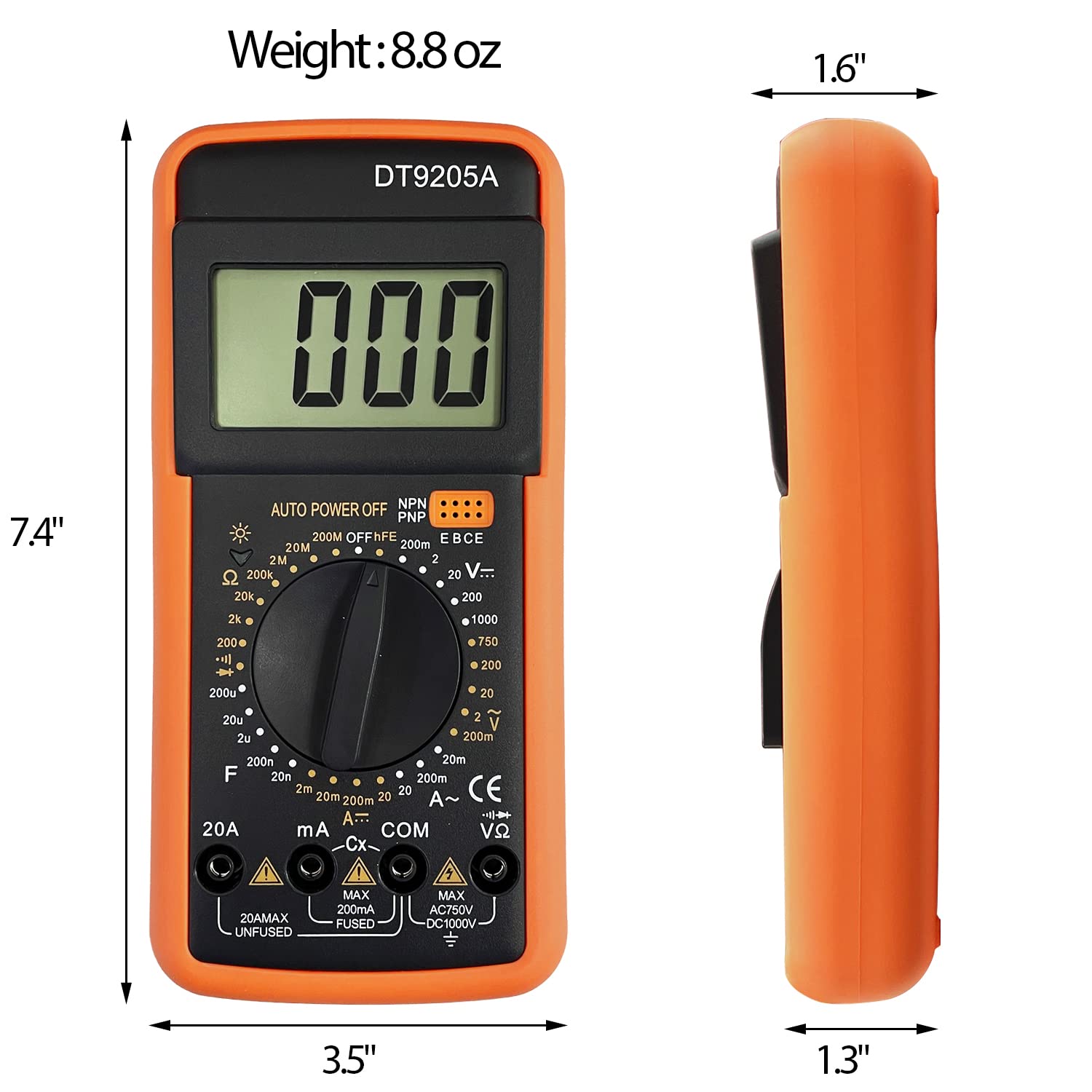 Sutekus Digital Multimeter AC DC Voltmeter Ohm Volt Amp Tester Resistance Capacitance Diode HFE Tester