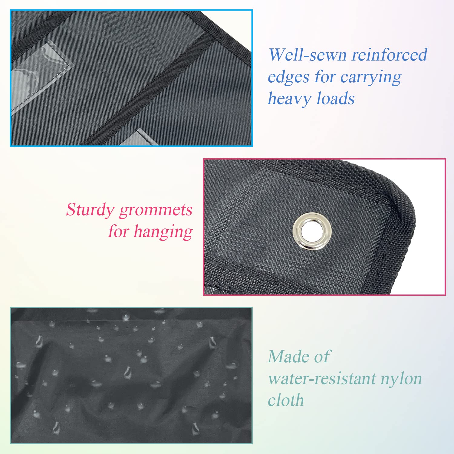 Sutekus Hanging Wall File Organizer with 10 Nametag Pockets Black Wall Storage Pocket Chart with 3 Overdoor Hangers for Files Folder Magazines Paper