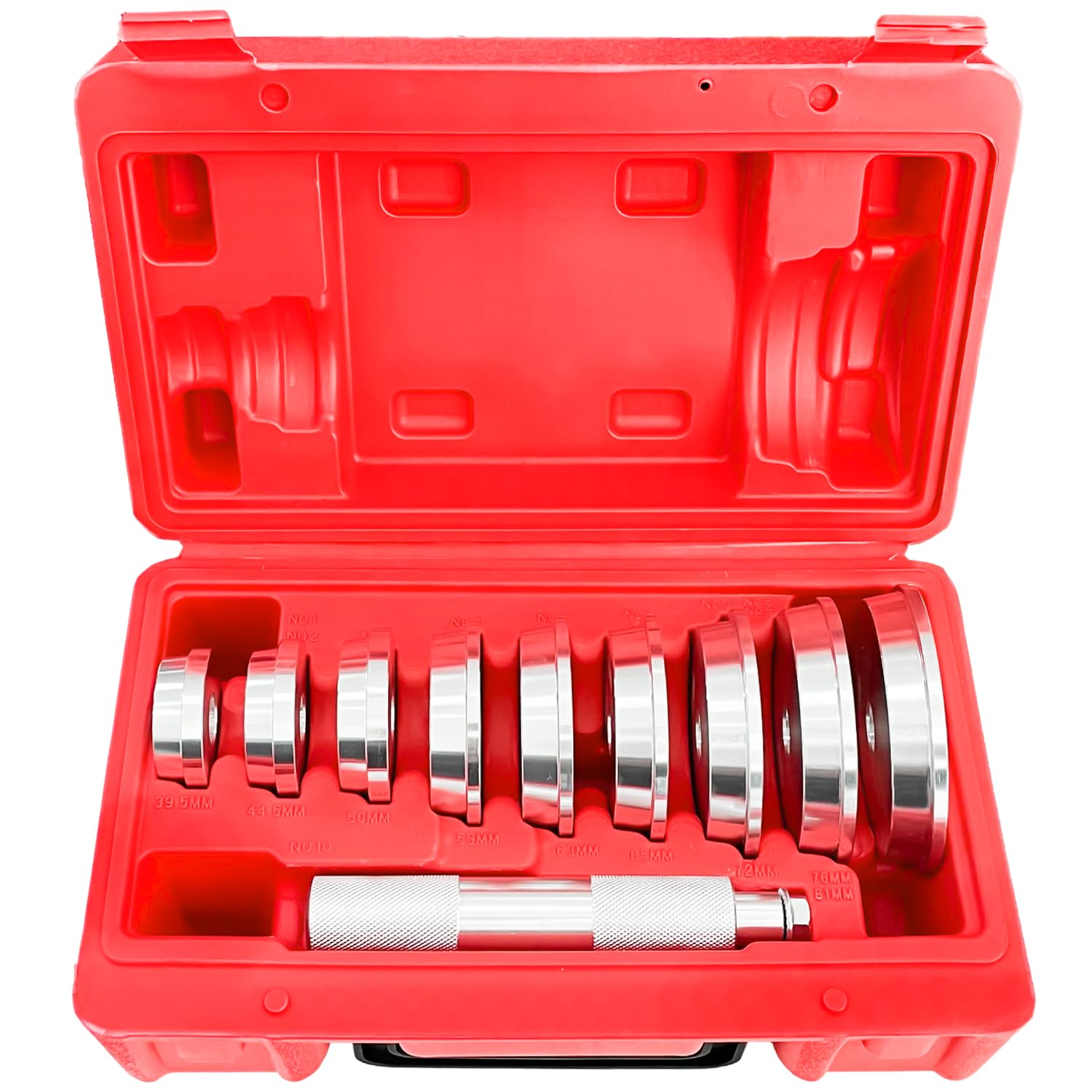 Sutekus 10pcs Bearing Press Kit Universal Bearing Race and Seal Driver Set Including 9 Bearing Adapters and Seal Driver for Automotive Bearing Installation