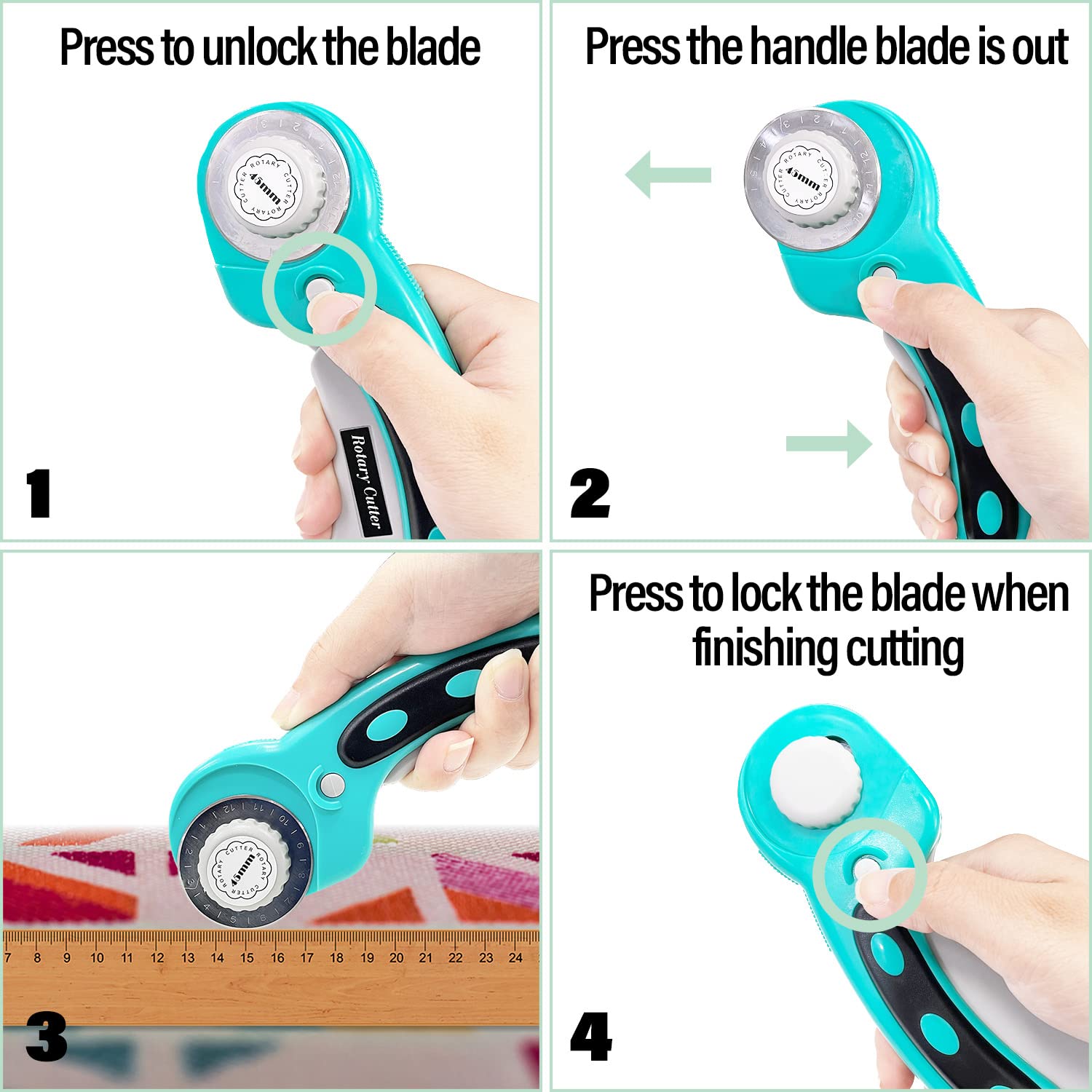 Sutekus Rotary Cutter Set with 5 Blades 45mm Rotary Cutter Tool With Fabric Cutter Wheel for Sewing Fabric Paper Leather Cutting