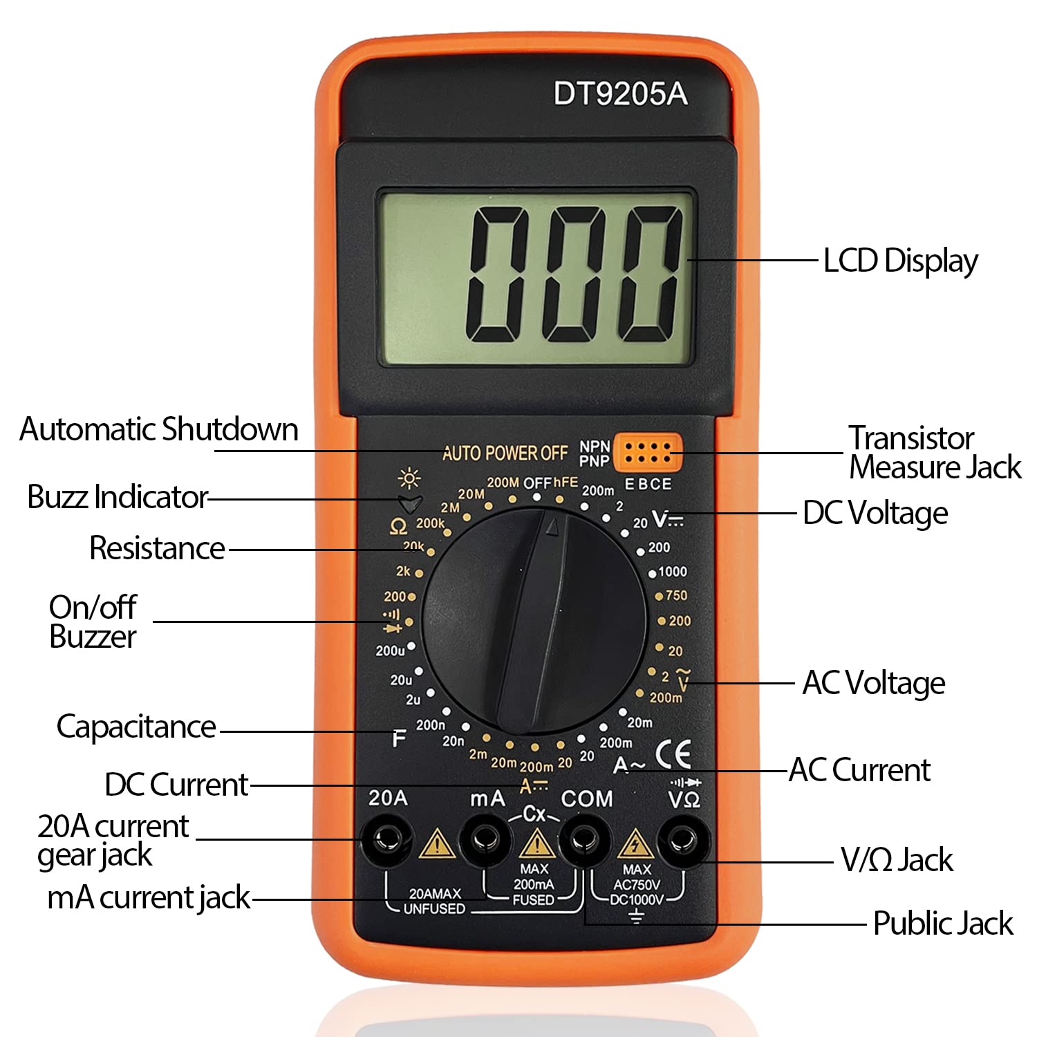 Sutekus Digital Multimeter AC DC Voltmeter Ohm Volt Amp Tester Resistance Capacitance Diode HFE Tester