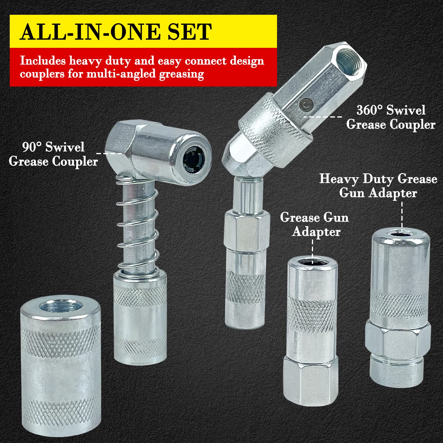 Sutekus Grease Gun Accessory Set Universal Grease Lubrication Accessory Kit Grease Gun Couplers with Carrying Case