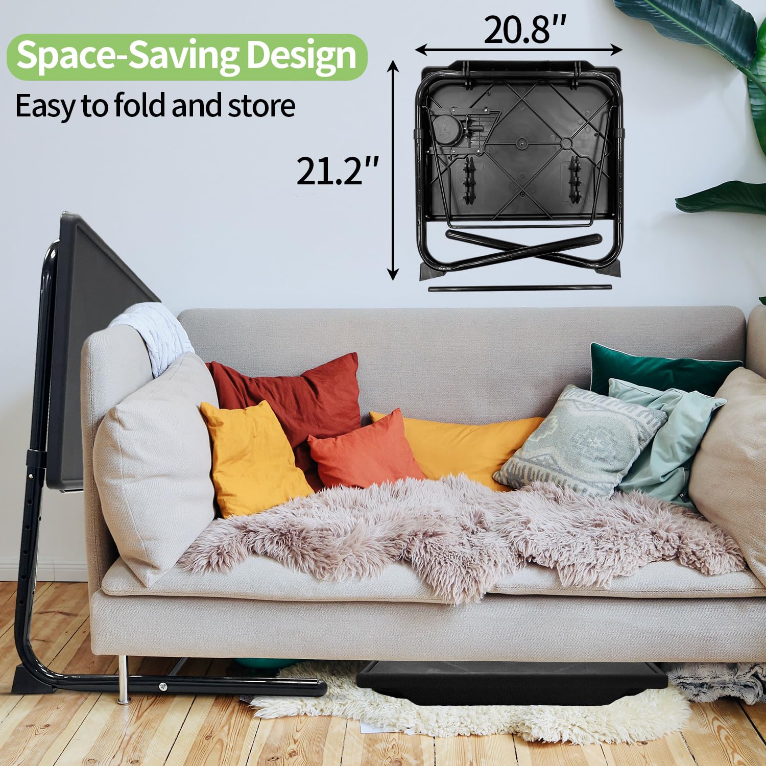 Sutekus Adjustable TV Tray Table Folding TV Tray with Cup Holder Folding Table Trays with 6 Height & 3 Tilt Angle for Couch, Laptop, Bed, Black