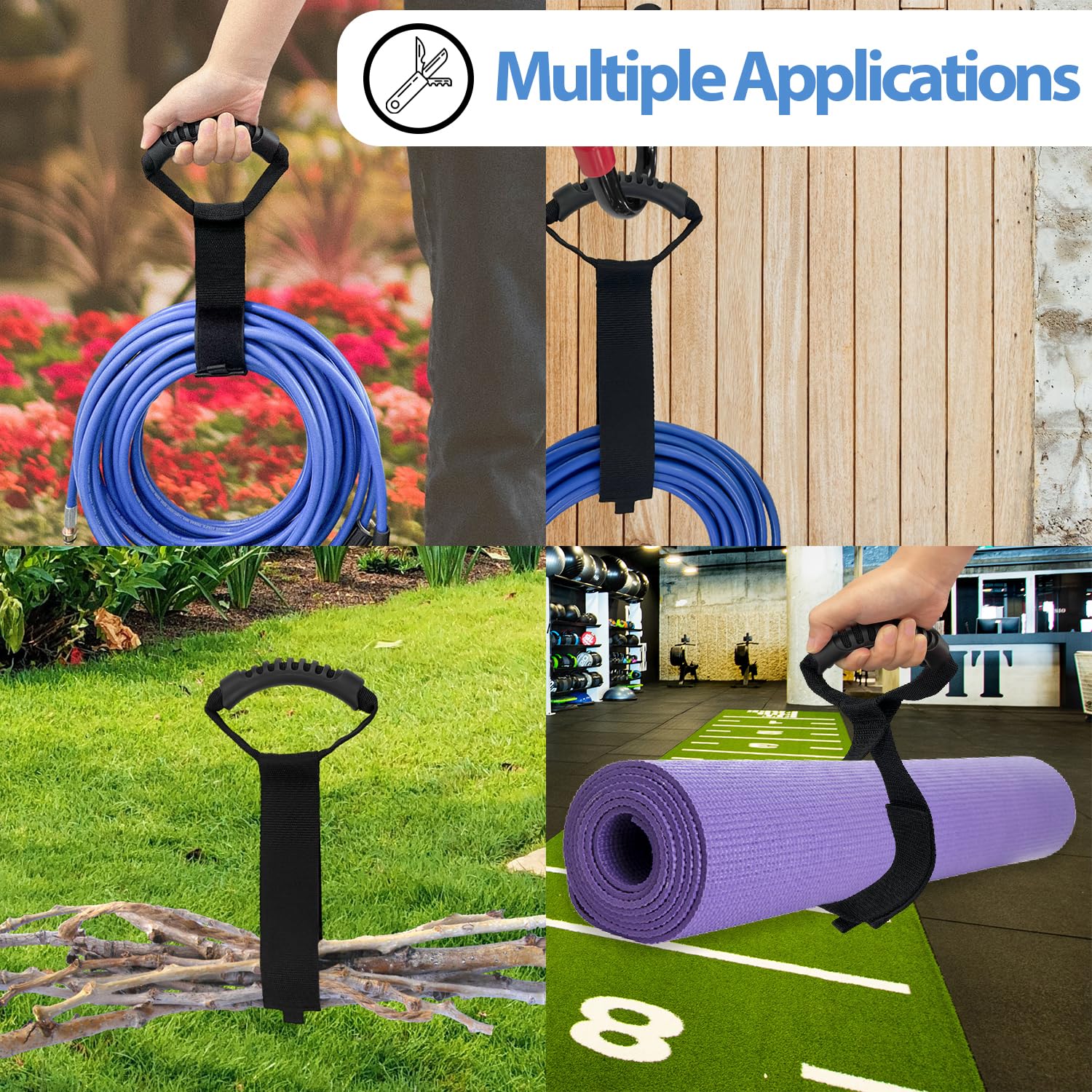 Sutekus 4Pack Extension Cord Organizer Hook and Loop Storage Straps with Carrying Handle for Garden Hoses, Cables, Pool Hoses, Ropes and More (2 Medium & 2 Large)